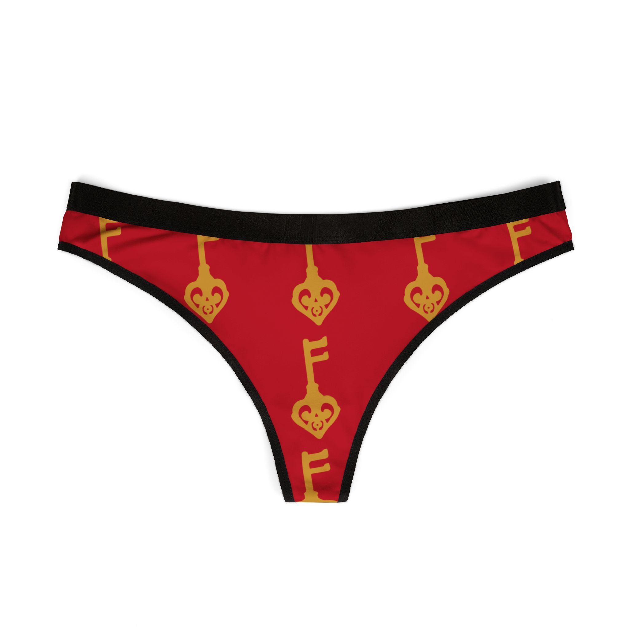 Key Pattern Women's Thong — Red & Gold Romantic Lingerie