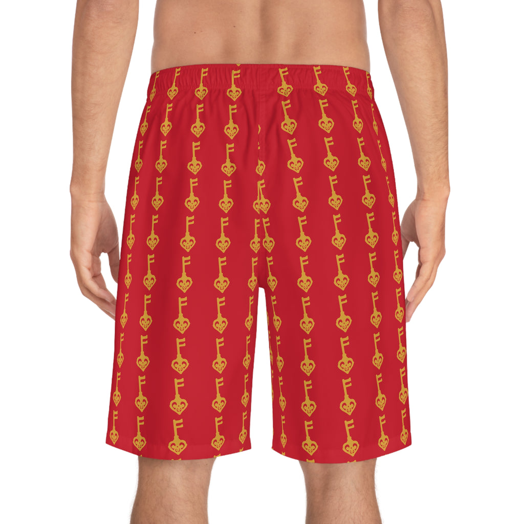 Ruby Red Golden Key Board Shorts — Men's