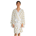 White Golden Key & Black Key Kimono Robe — Lightweight Lounge Wrap