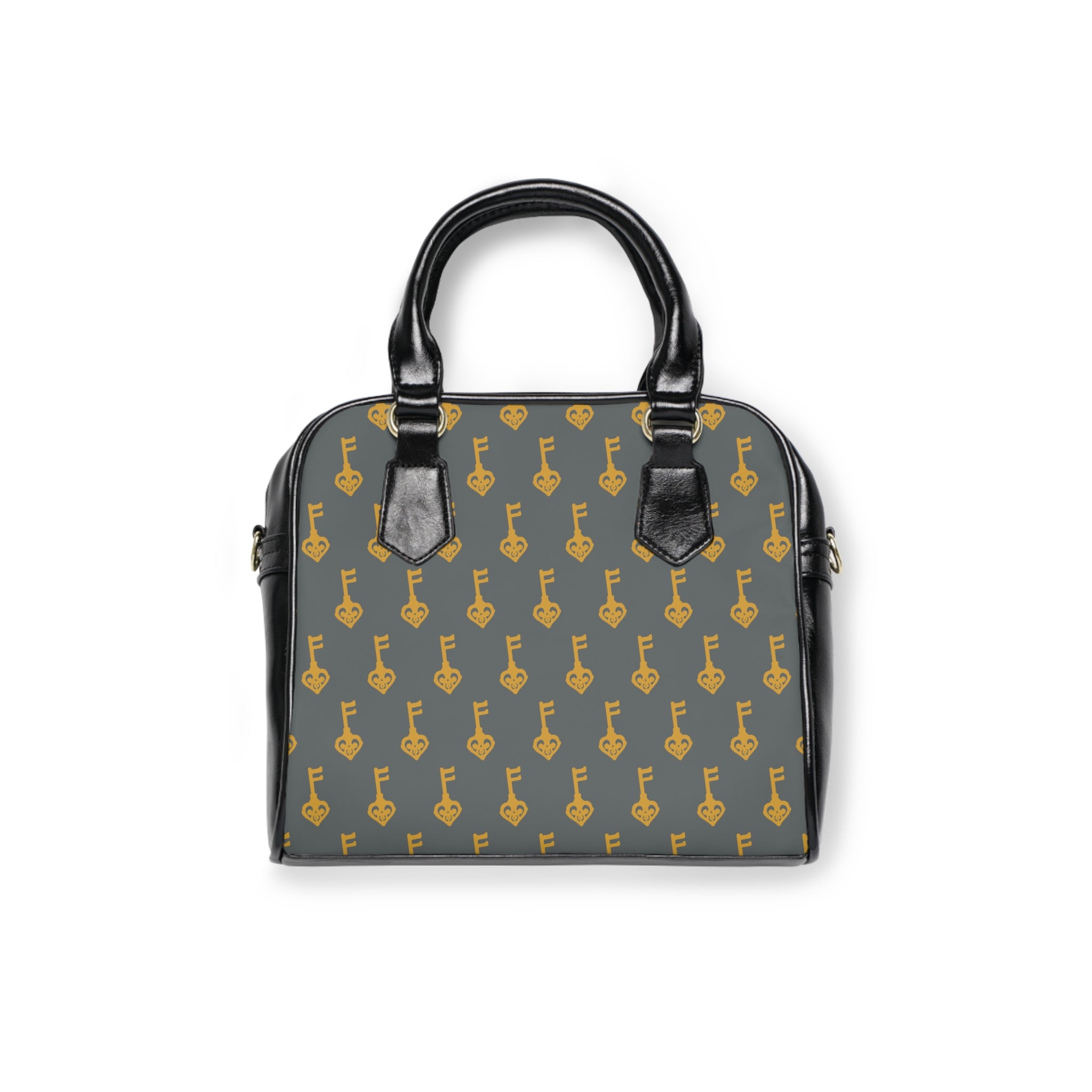 Golden Key Pattern Shoulder Handbag — Elegant Gray Tote for Everyday & Gifts