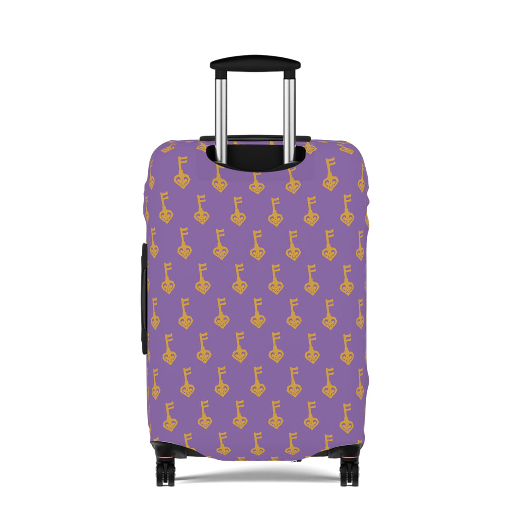 Purple Golden Key Luggage Cover — Protective Travel Suitcase Sleeve
