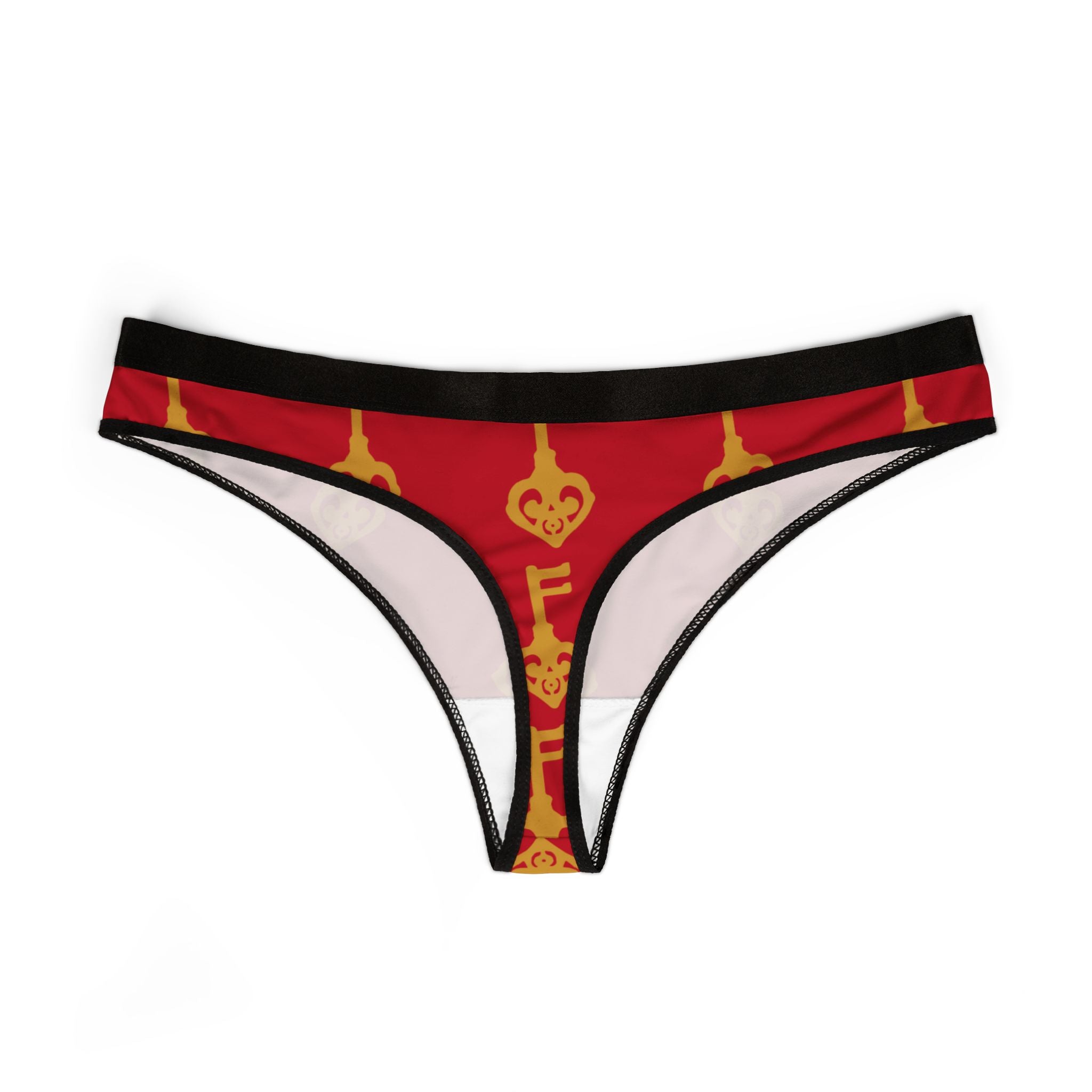 Key Pattern Women's Thong — Red & Gold Romantic Lingerie
