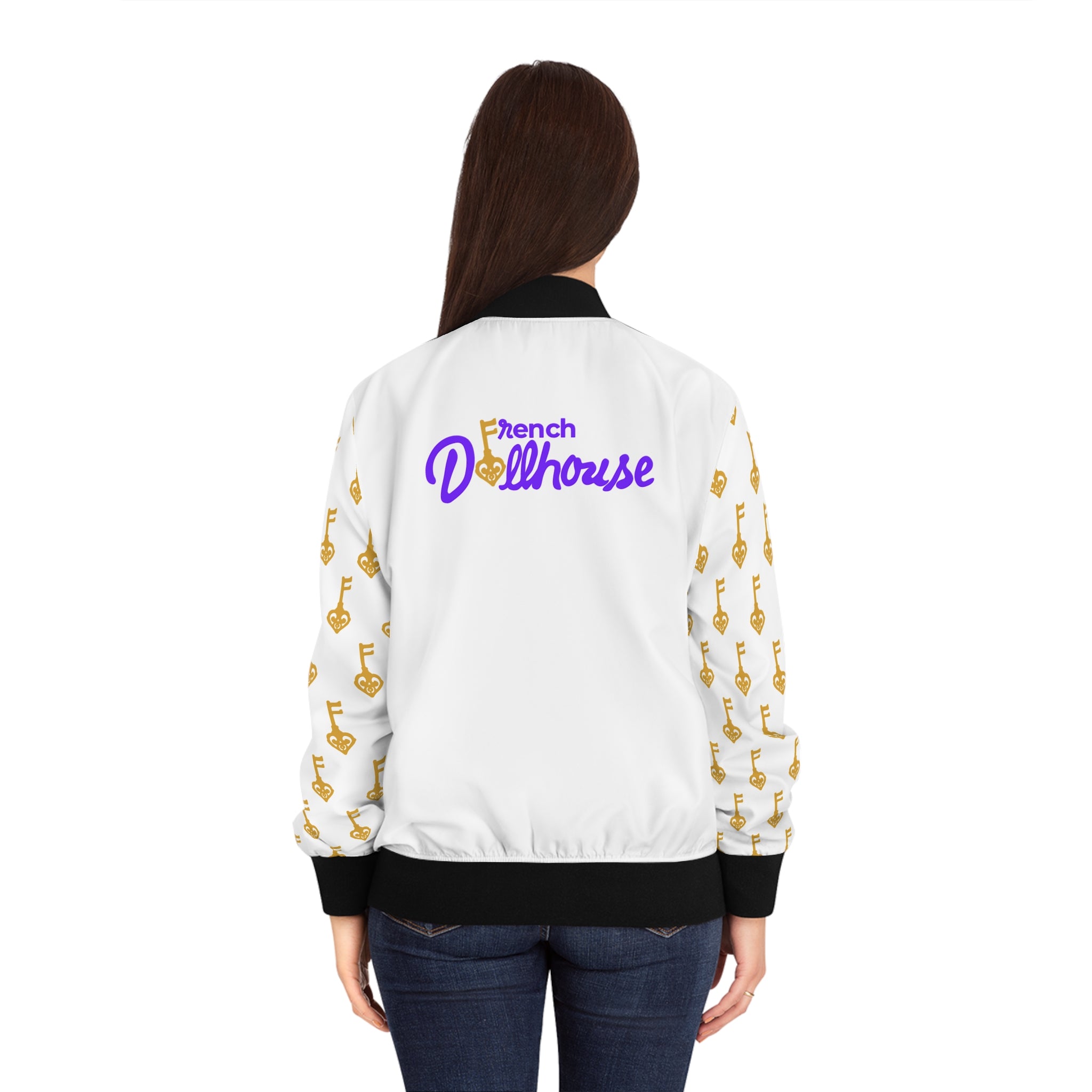 White Black & Golden Key Women's Bomber Jacket