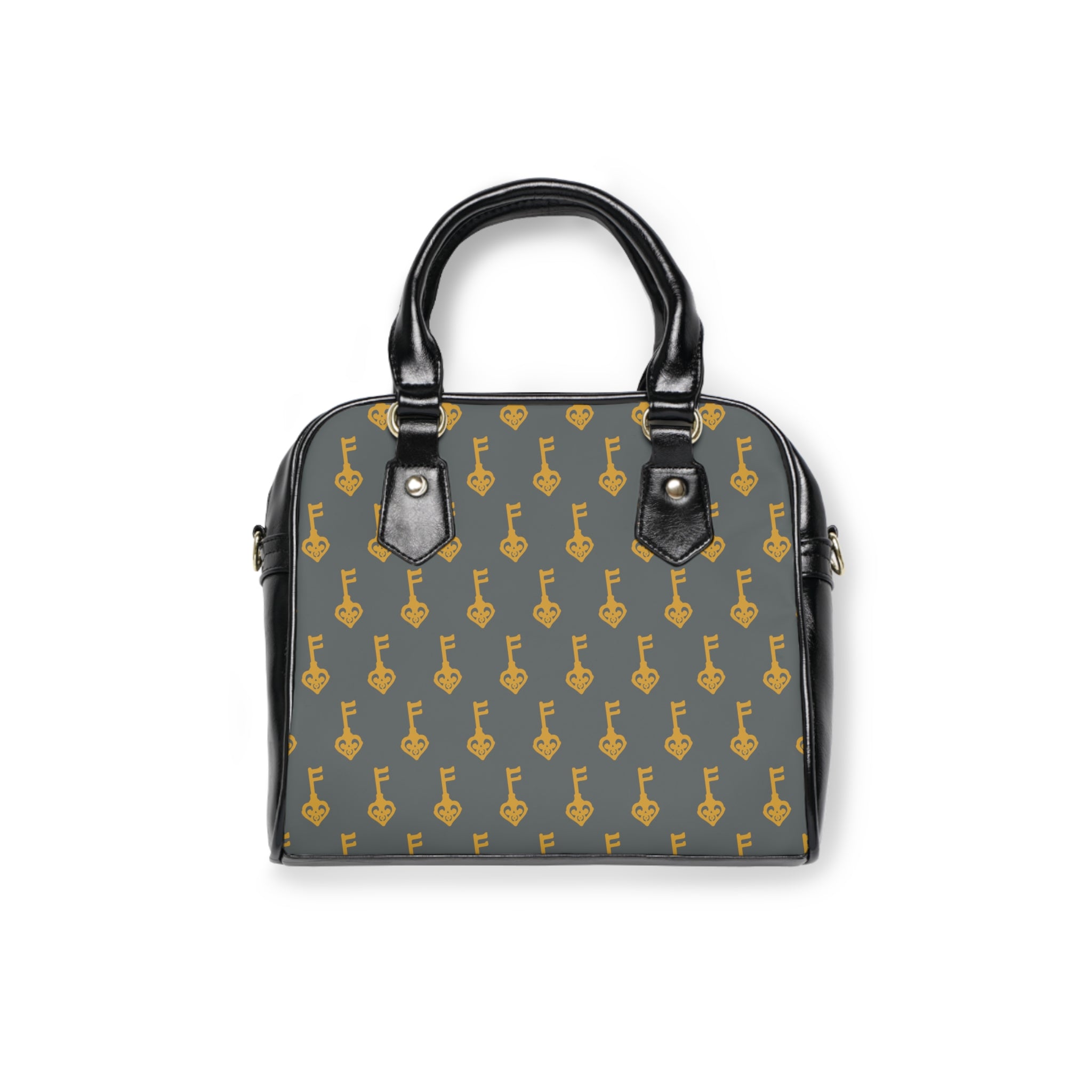 Golden Key Pattern Shoulder Handbag — Elegant Gray Tote for Everyday & Gifts