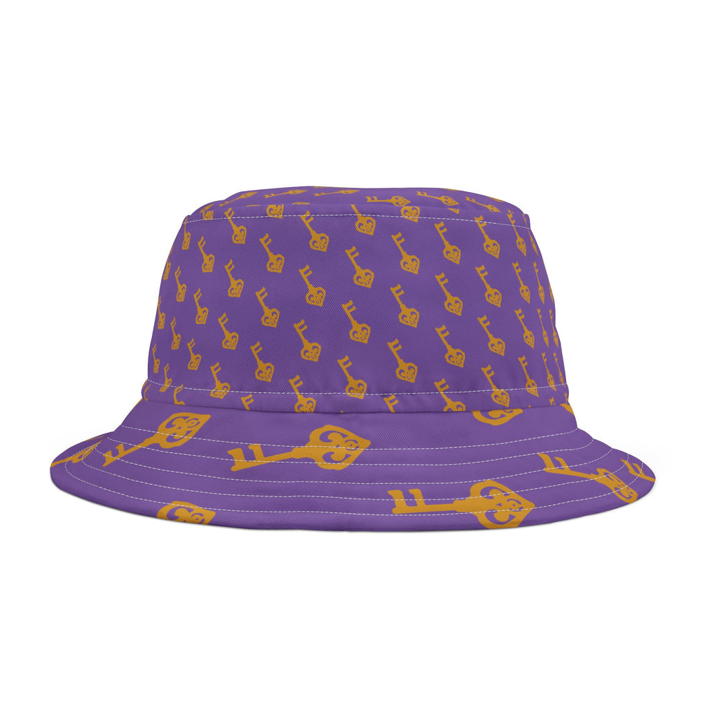 Purple Key Pattern Bucket Hat — Graphic All-Over-Golden Key  Hat