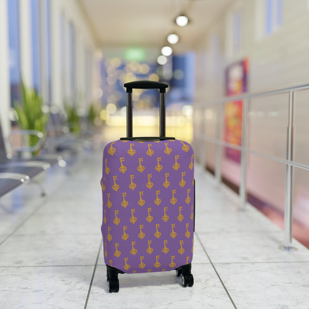 Purple Golden Key Luggage Cover — Protective Travel Suitcase Sleeve