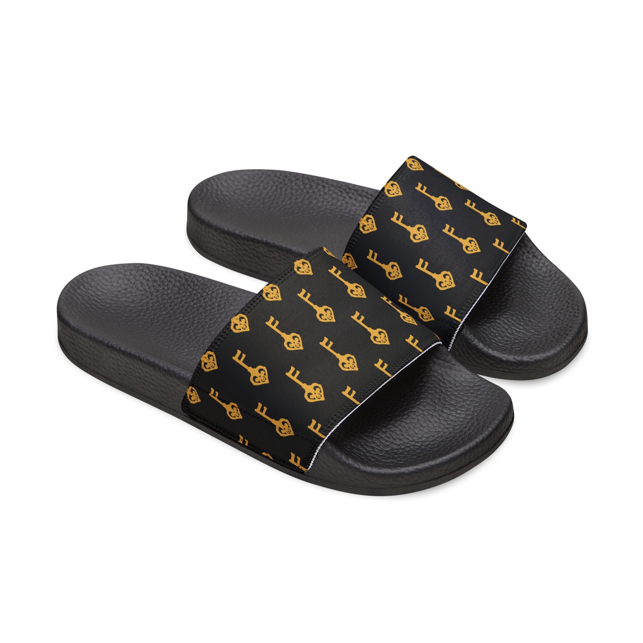 Black Golden Key Slide Sandals- Women Removable Strap