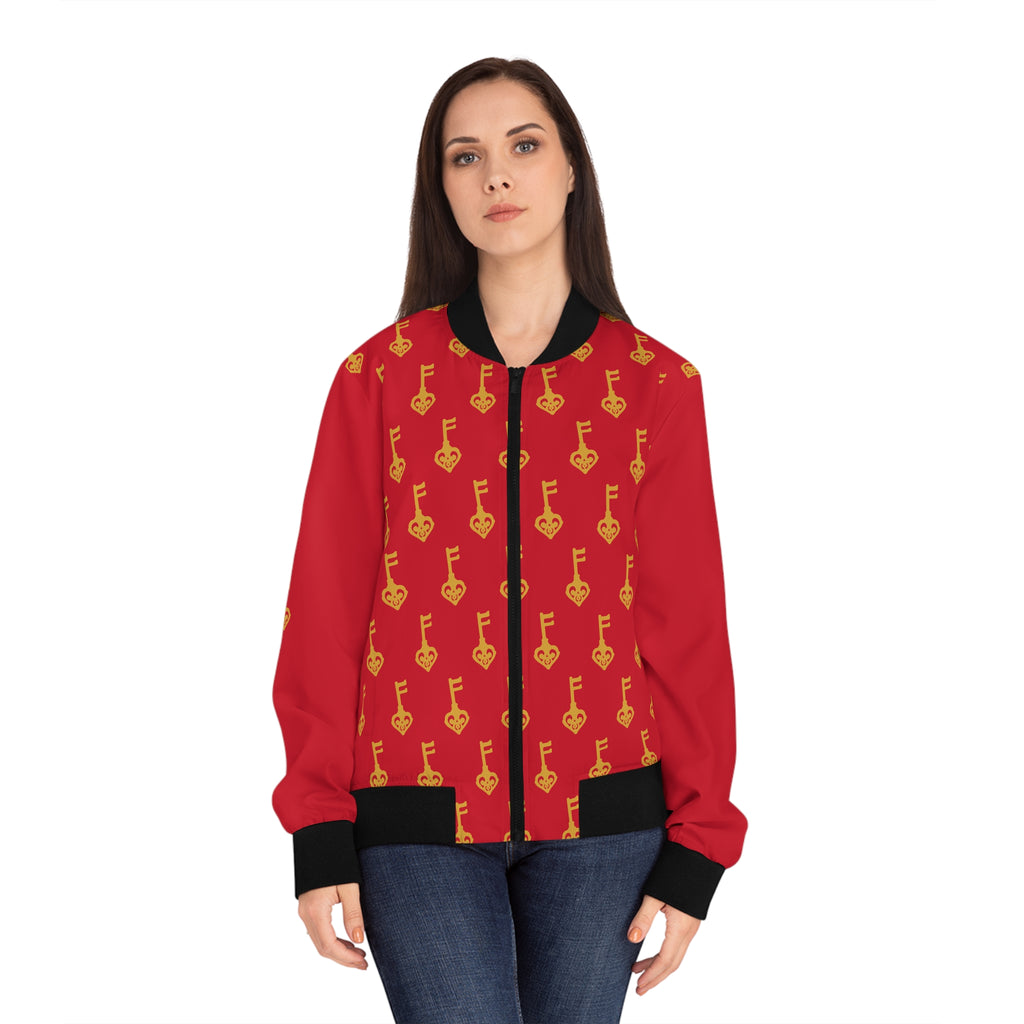 Ruby Red Golden Key Women’s Bomber Jacket