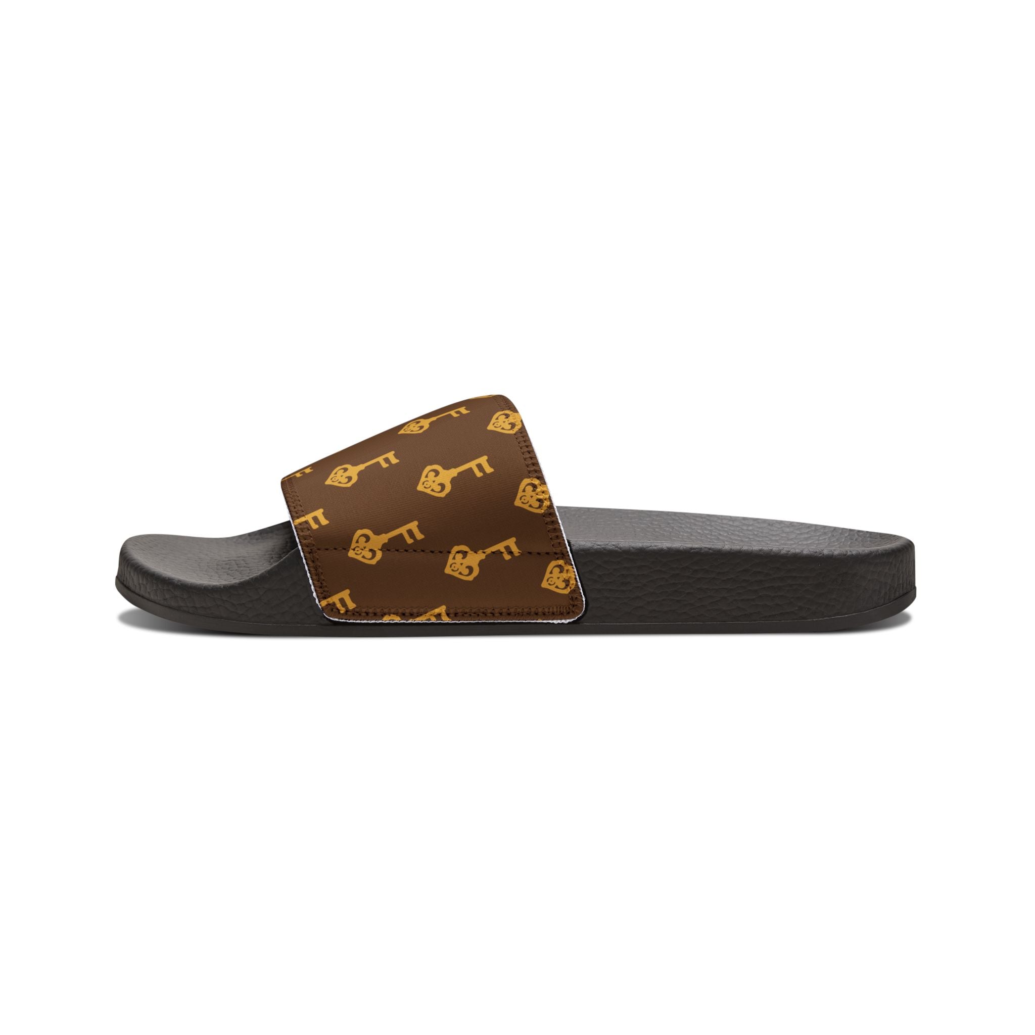 Brown Golden Key Slide Sandals — Removable Strap Casual Pool & Beach Slides
