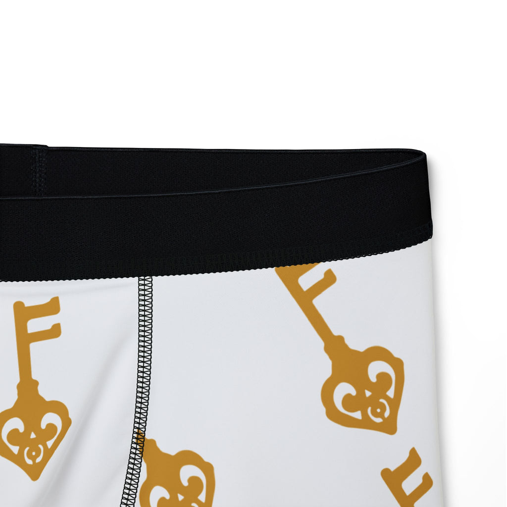White Golden Key of Hearts Boxer Briefs — Men's Boxer Shorts