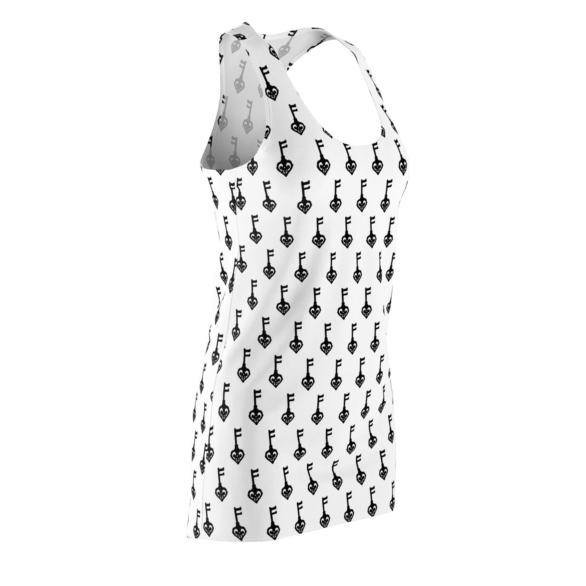 Racerback Dress — Minimal Black Guitar Pattern All-Over Print