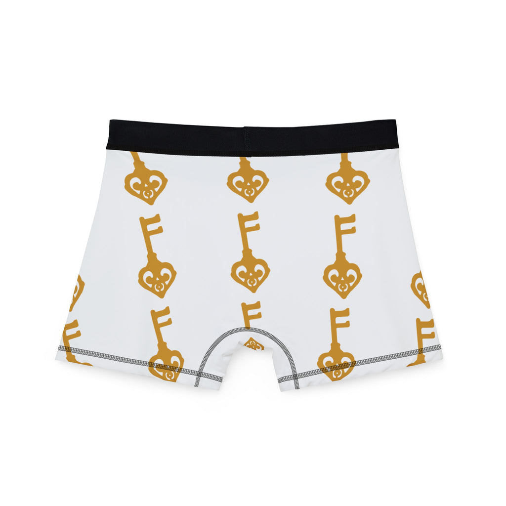 White Golden Key of Hearts Boxer Briefs — Men's Boxer Shorts