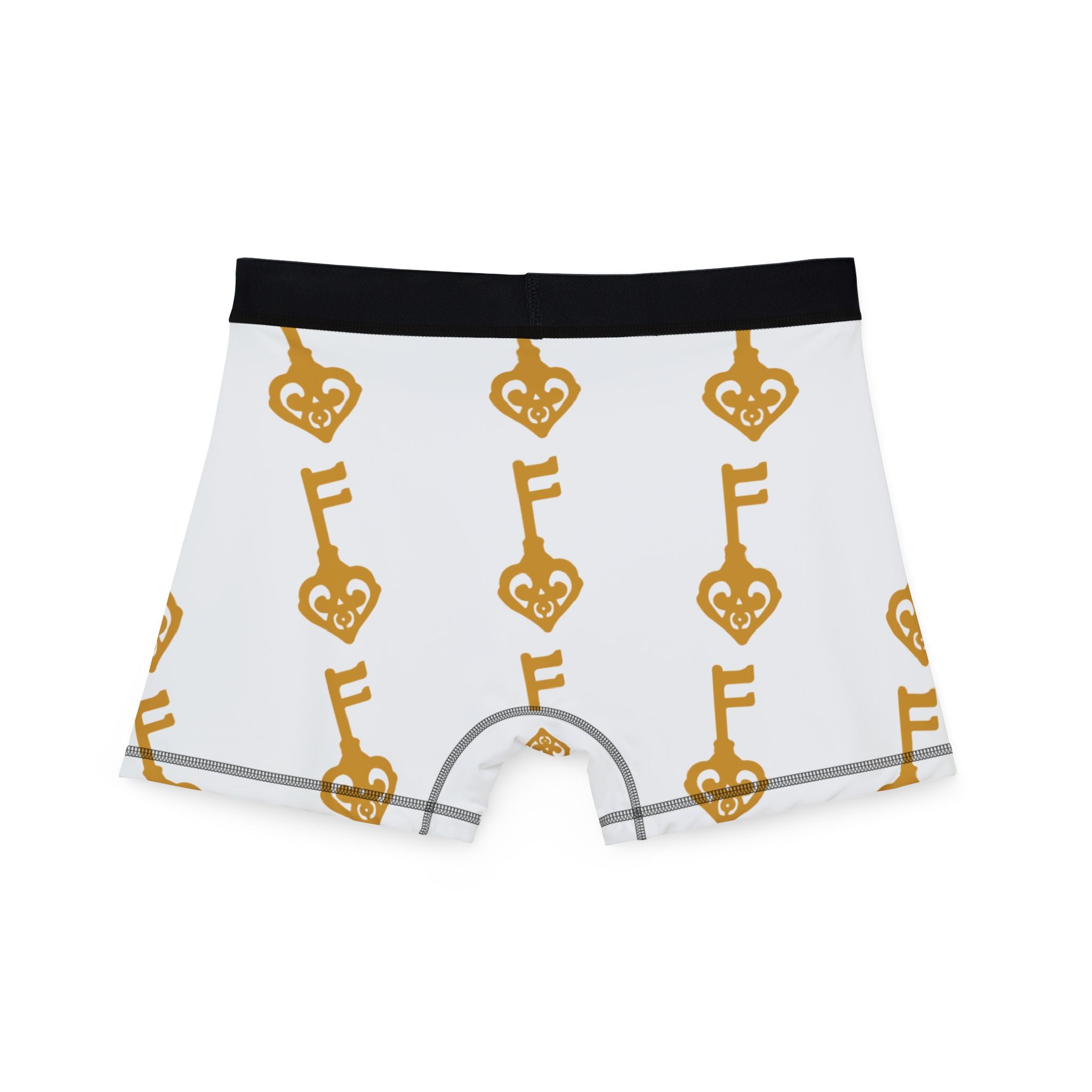 White Golden Key of Hearts Boxer Briefs — Men's Boxer Shorts