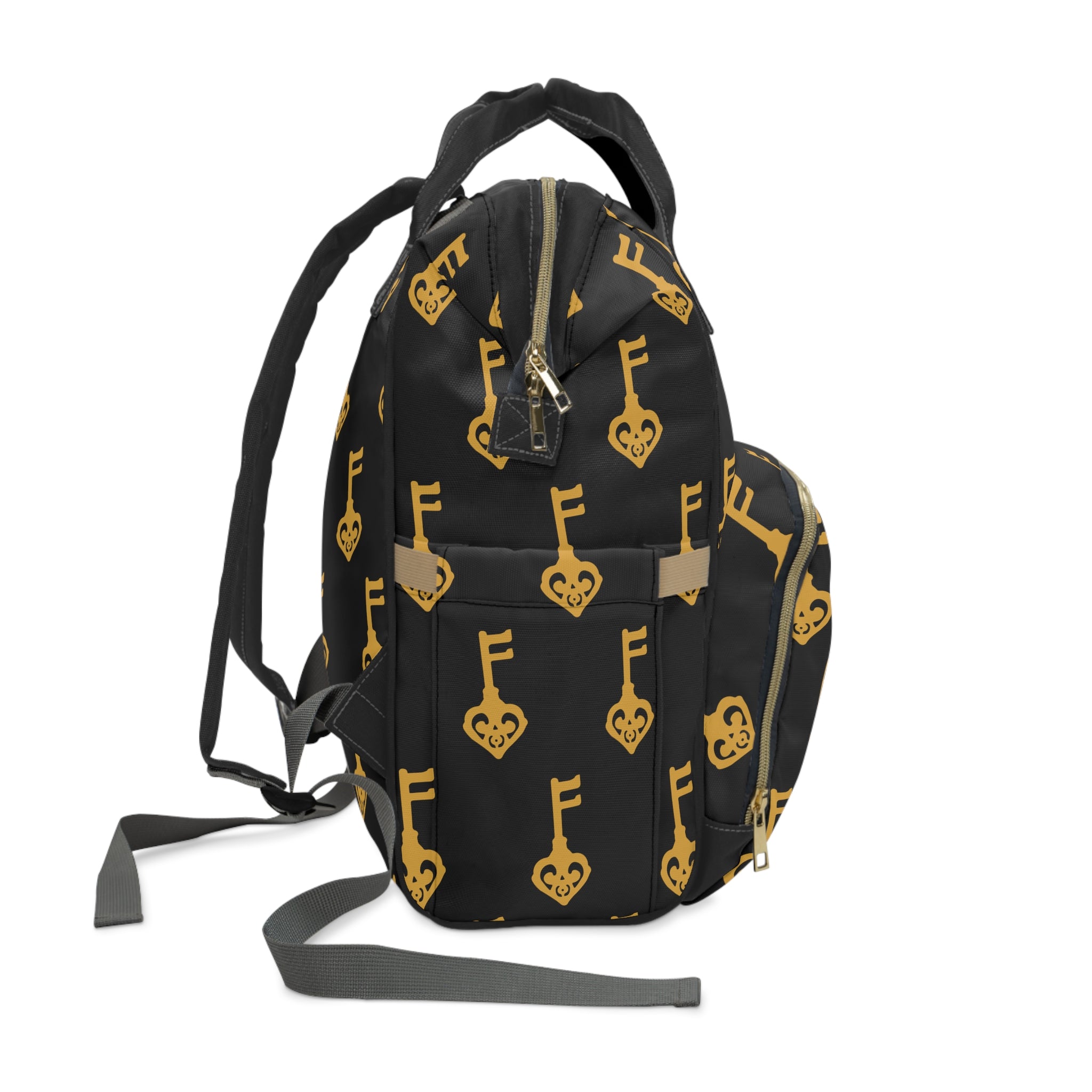Black Golden Key of Love Backpack — Multifunctional Baby Bag
