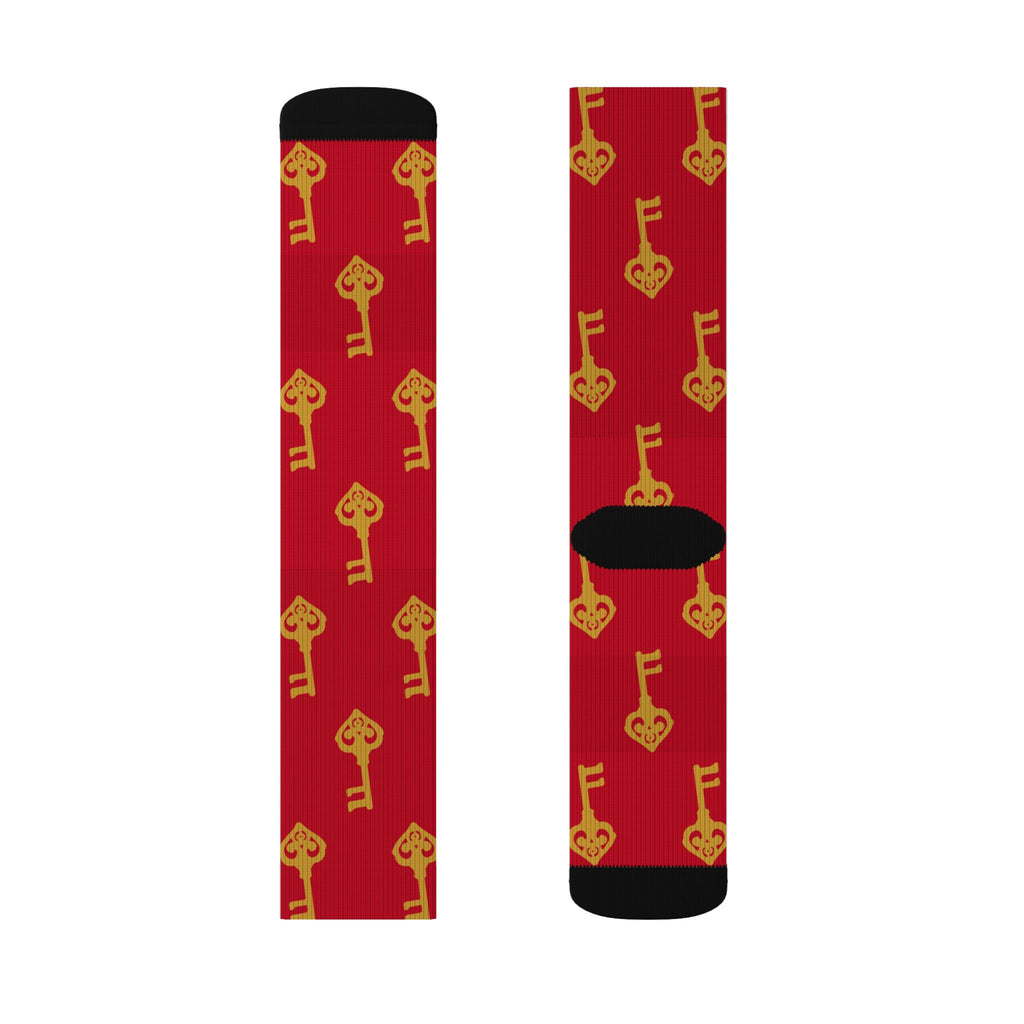 Ruby Red Golden Key Sublimation Socks —Ruby Red Novelty Crew Socks