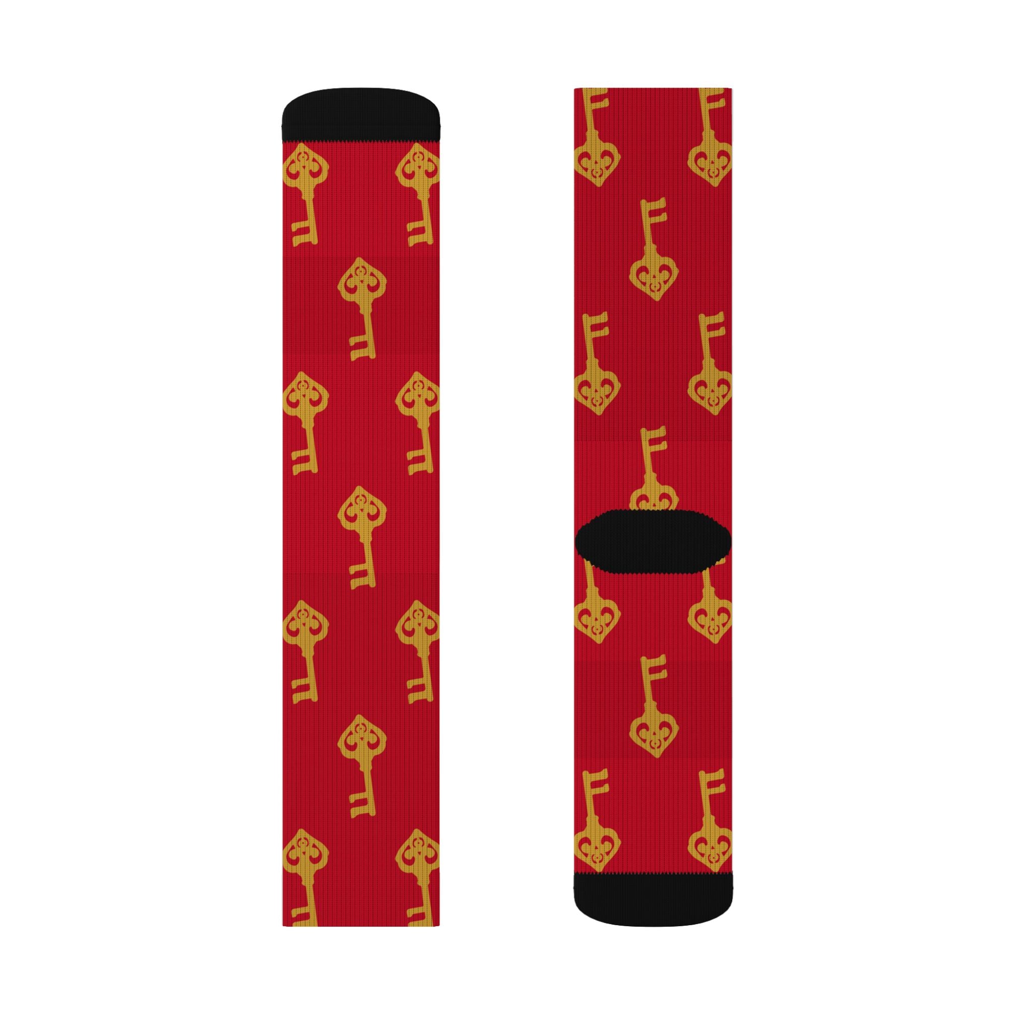 Ruby Red Golden Key Sublimation Socks —Ruby Red Novelty Crew Socks