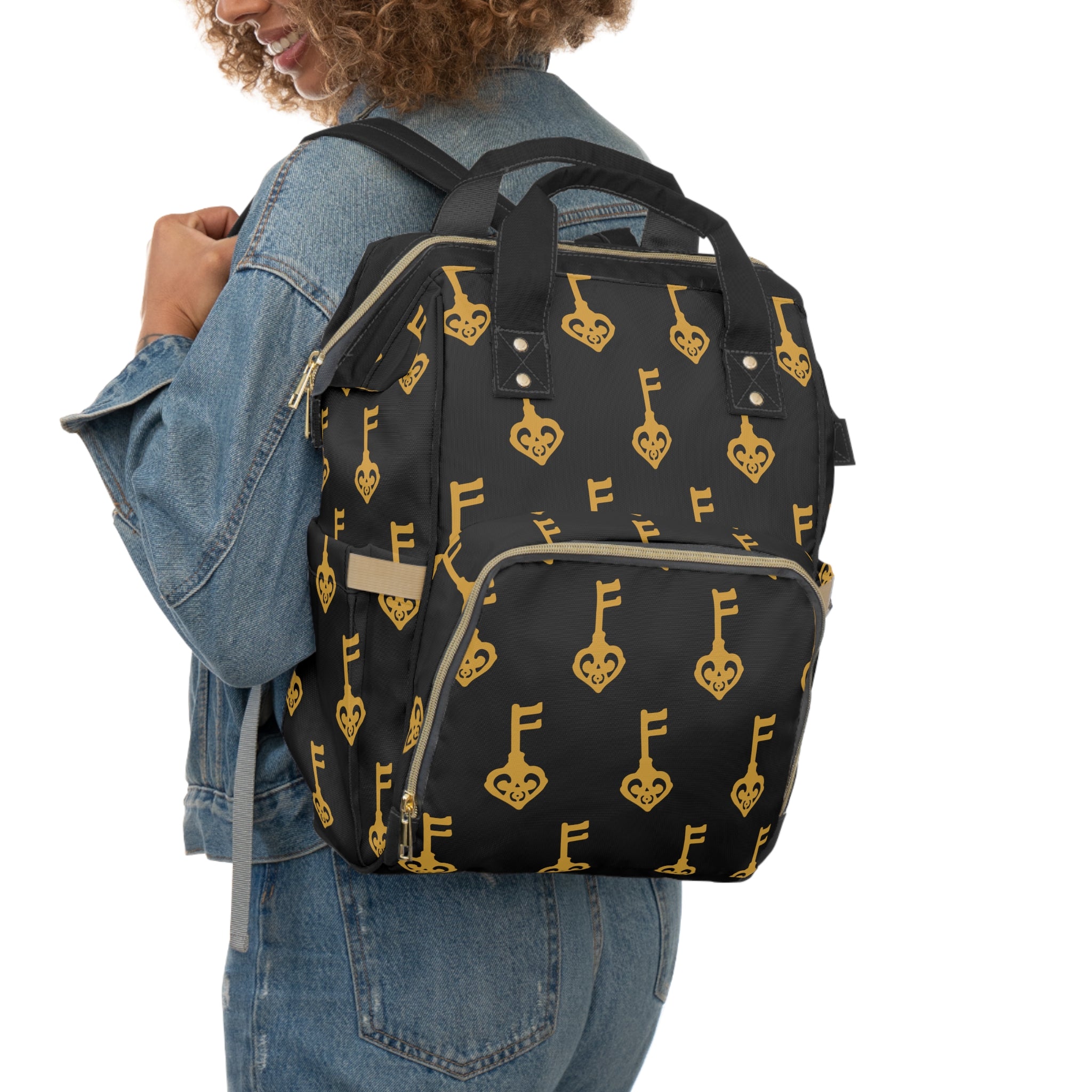 Black Golden Key of Love Backpack — Multifunctional Baby Bag