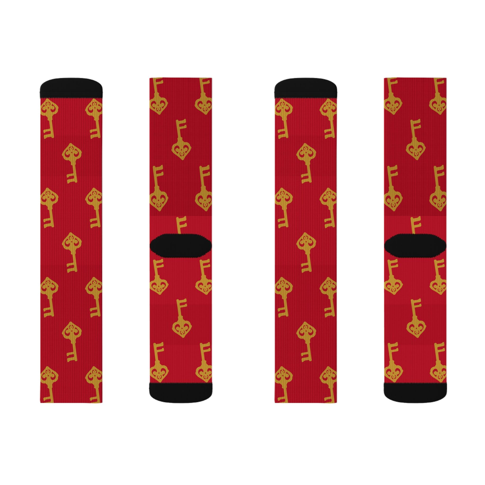 Ruby Red Golden Key Sublimation Socks —Ruby Red Novelty Crew Socks