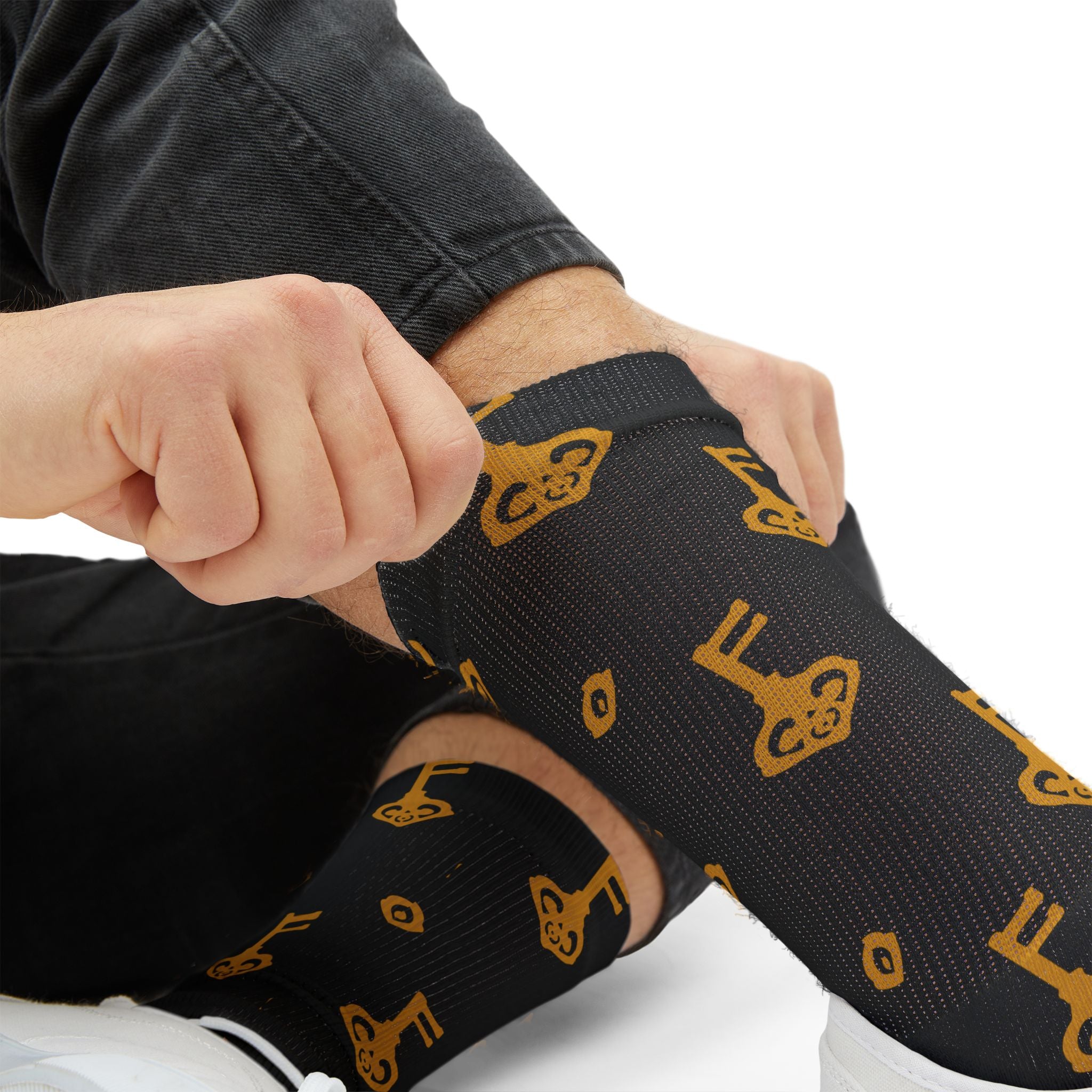 Black Golden Key Sublimation Socks — Black & Gold Vintage Key Crew Socks