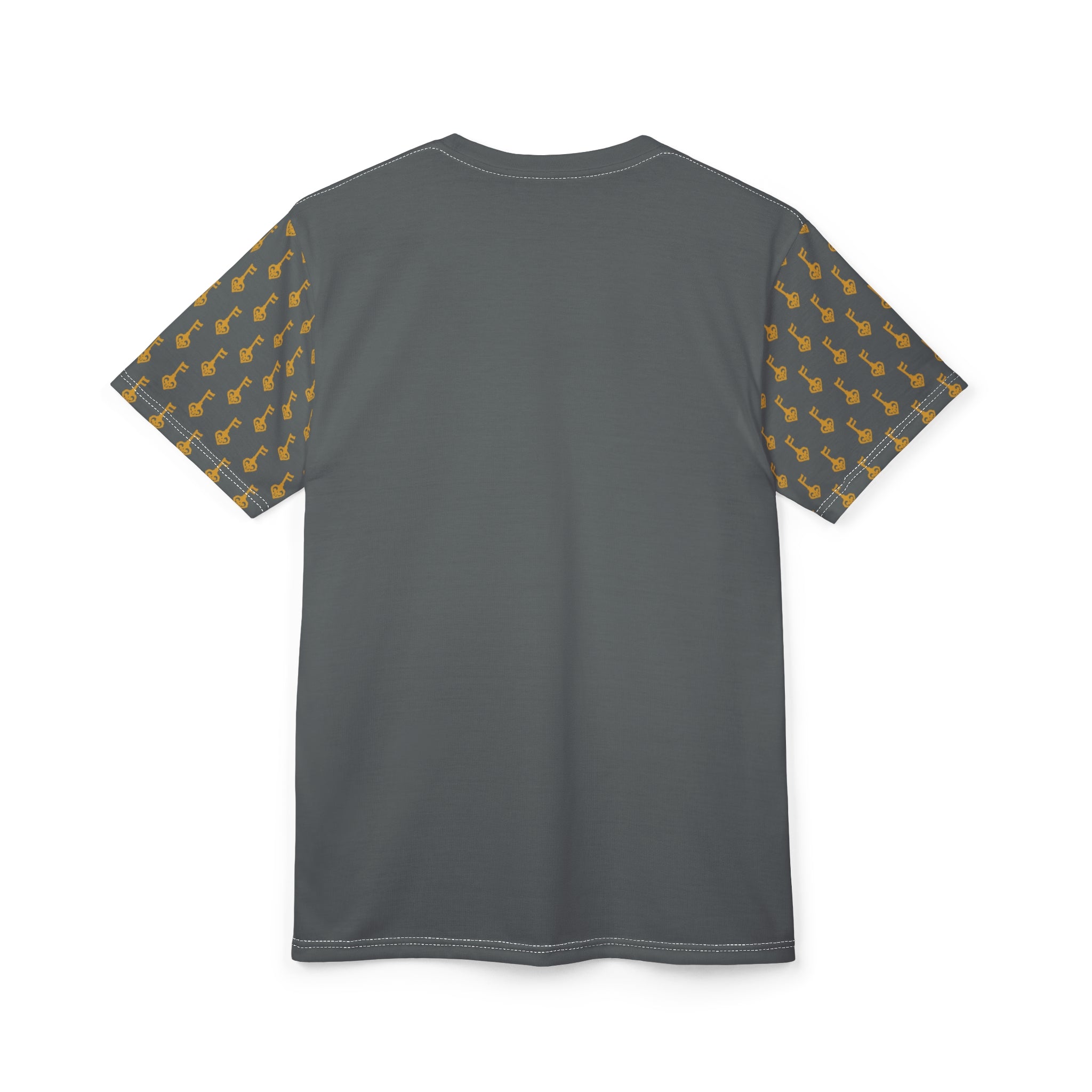 Golden Key Pattern Cut & Sew Tee — Grey Tee with Golden key Sleeve Print