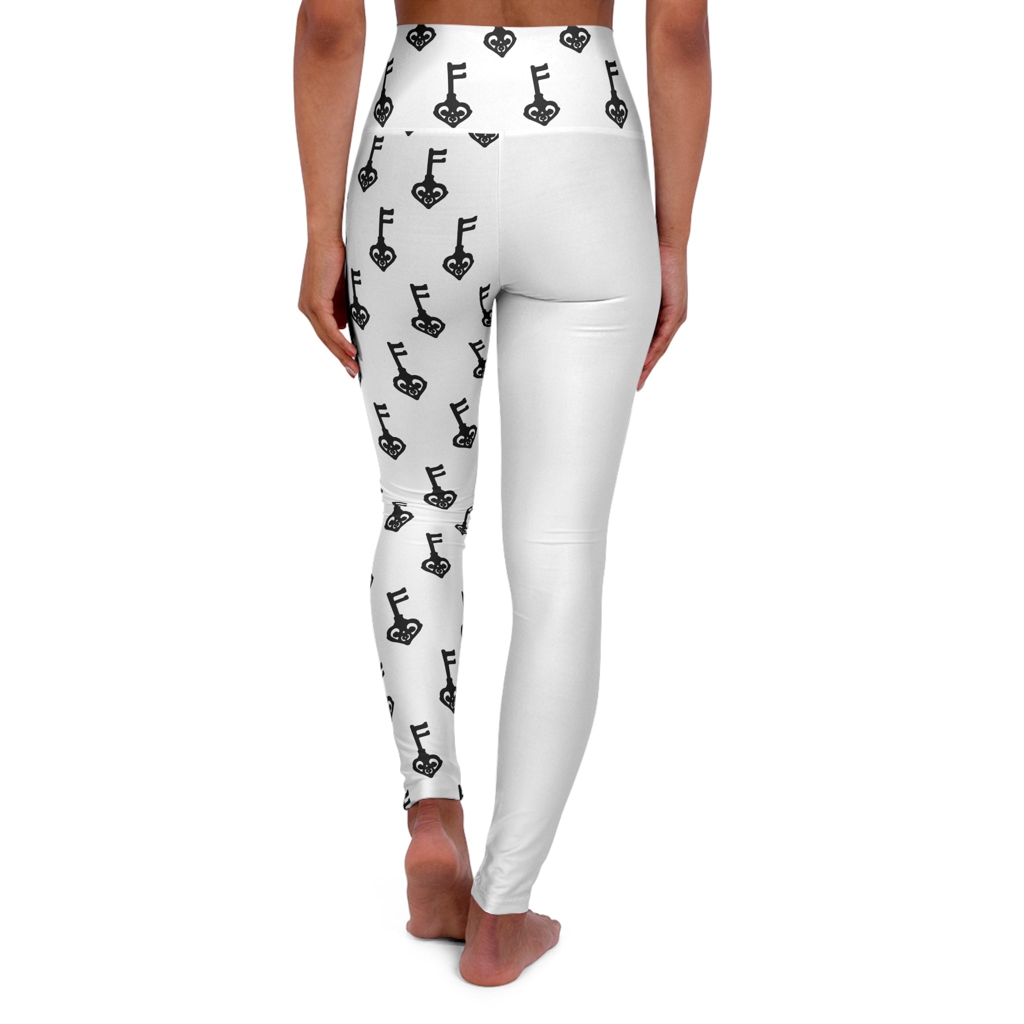 White High-Waist Golden Key& Black Key Leggings