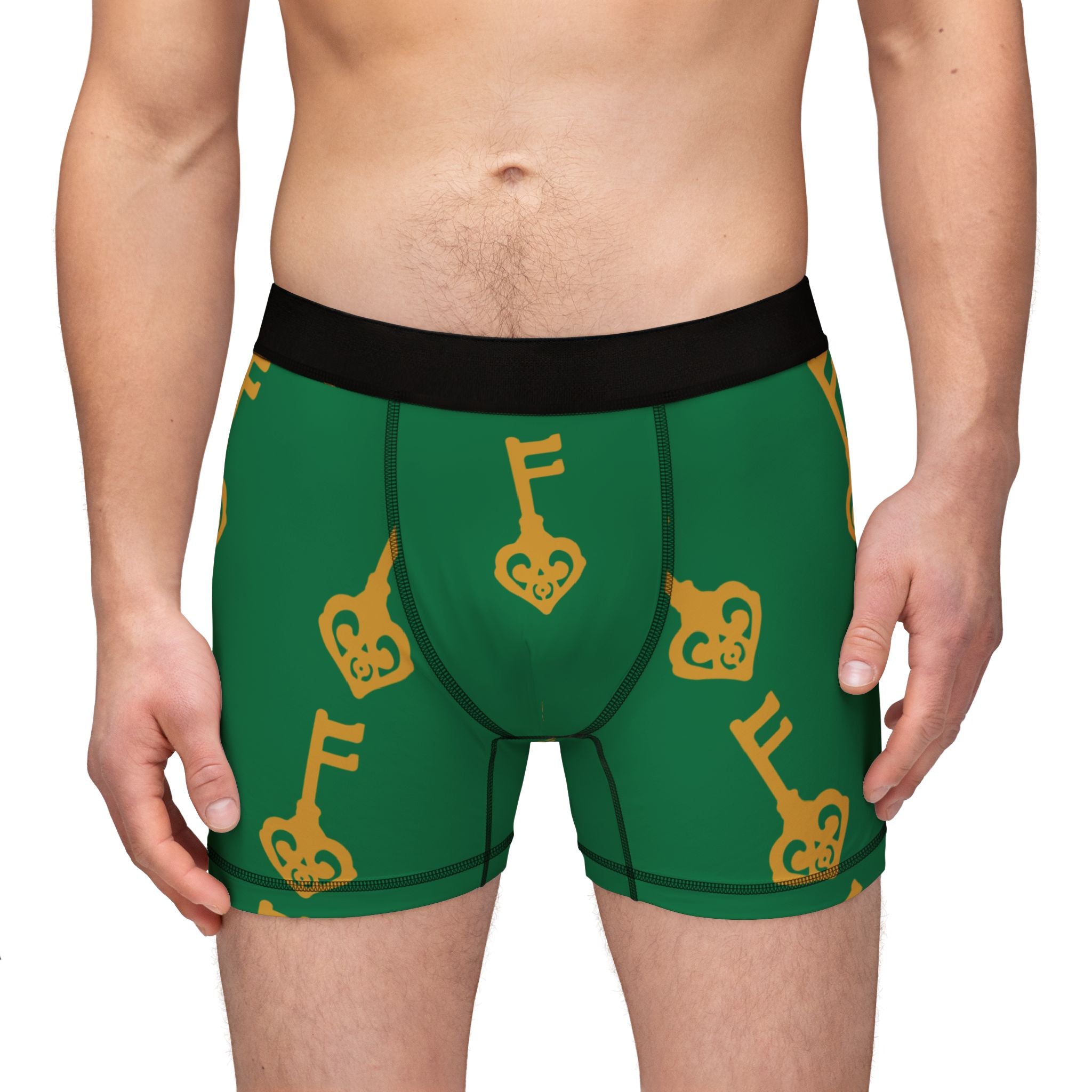 Green Golden Key of Hearts Boxer Briefs — Men's