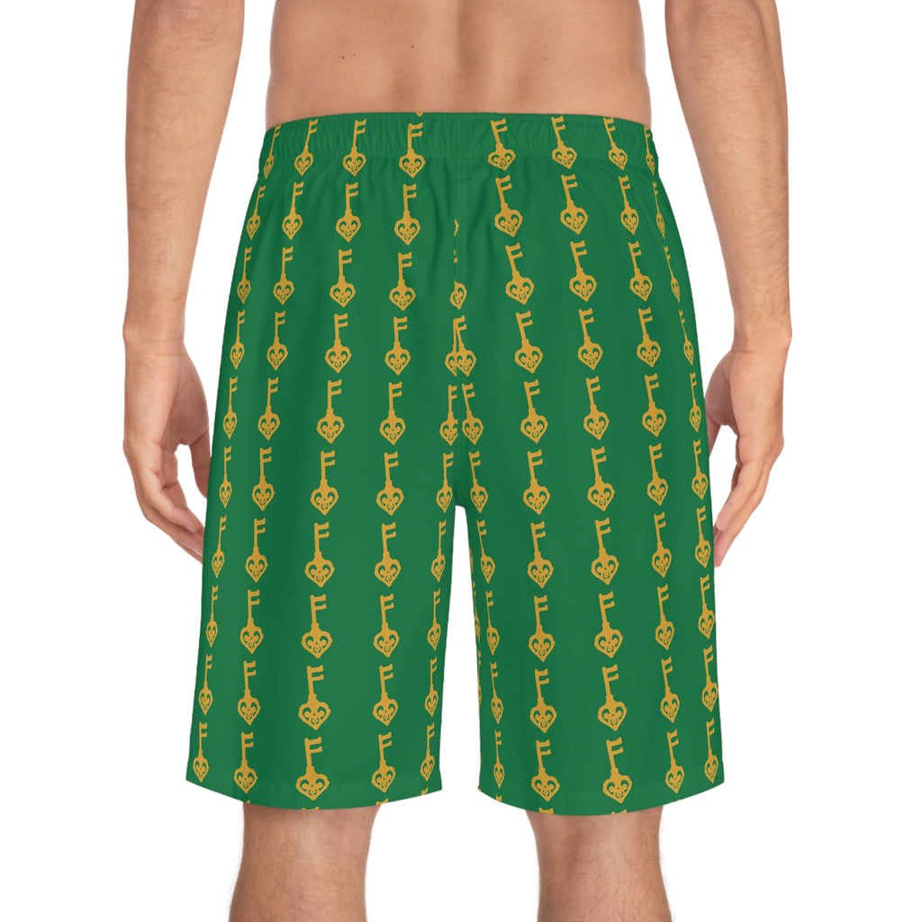 Green Golden Key Board Shorts — Men;s