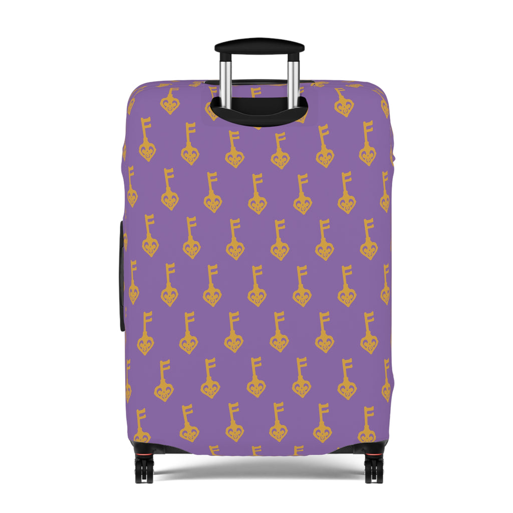 Purple Golden Key Luggage Cover — Protective Travel Suitcase Sleeve