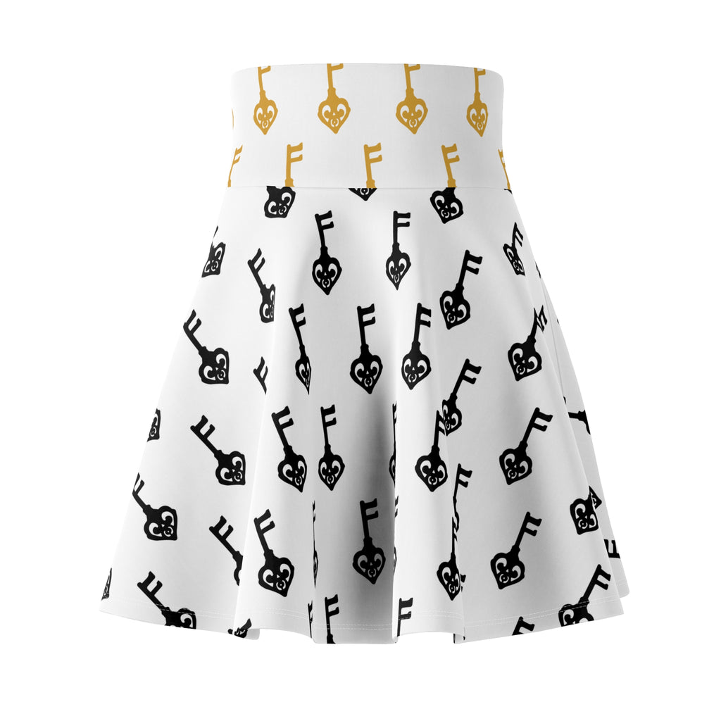 White Black and Golden Key Skater Skirt