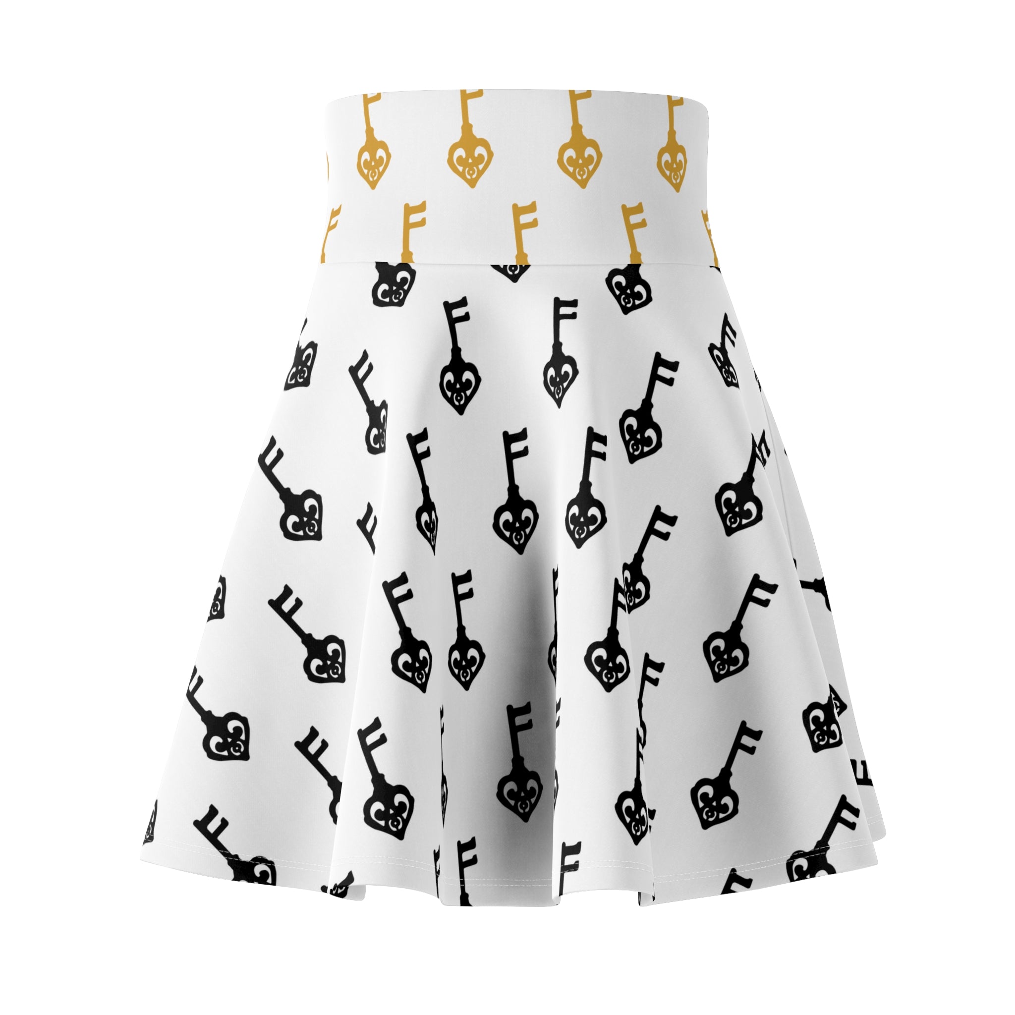 White Black and Golden Key Skater Skirt