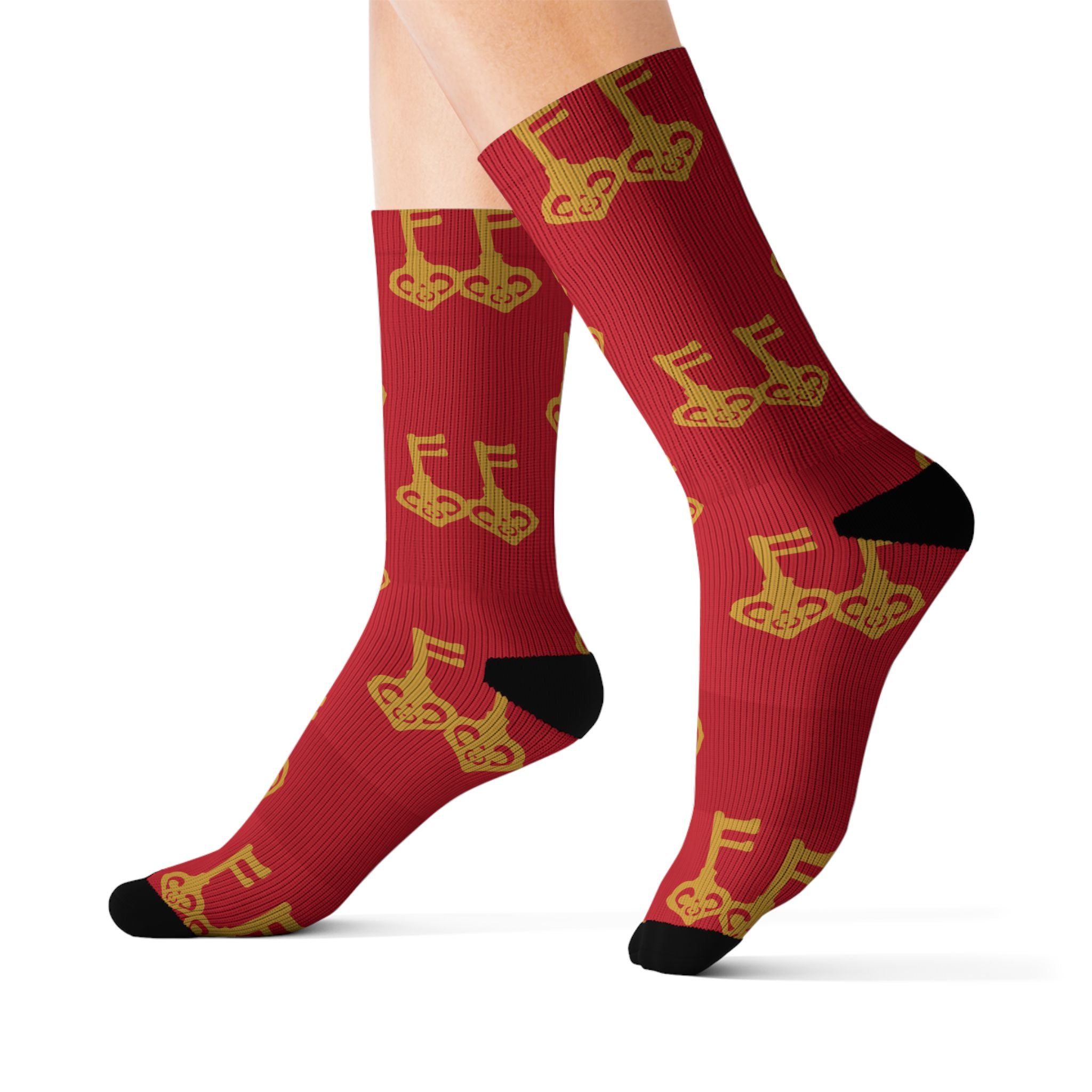 Ruby Red Golden Key Sublimation Socks —Ruby Red Novelty Crew Socks