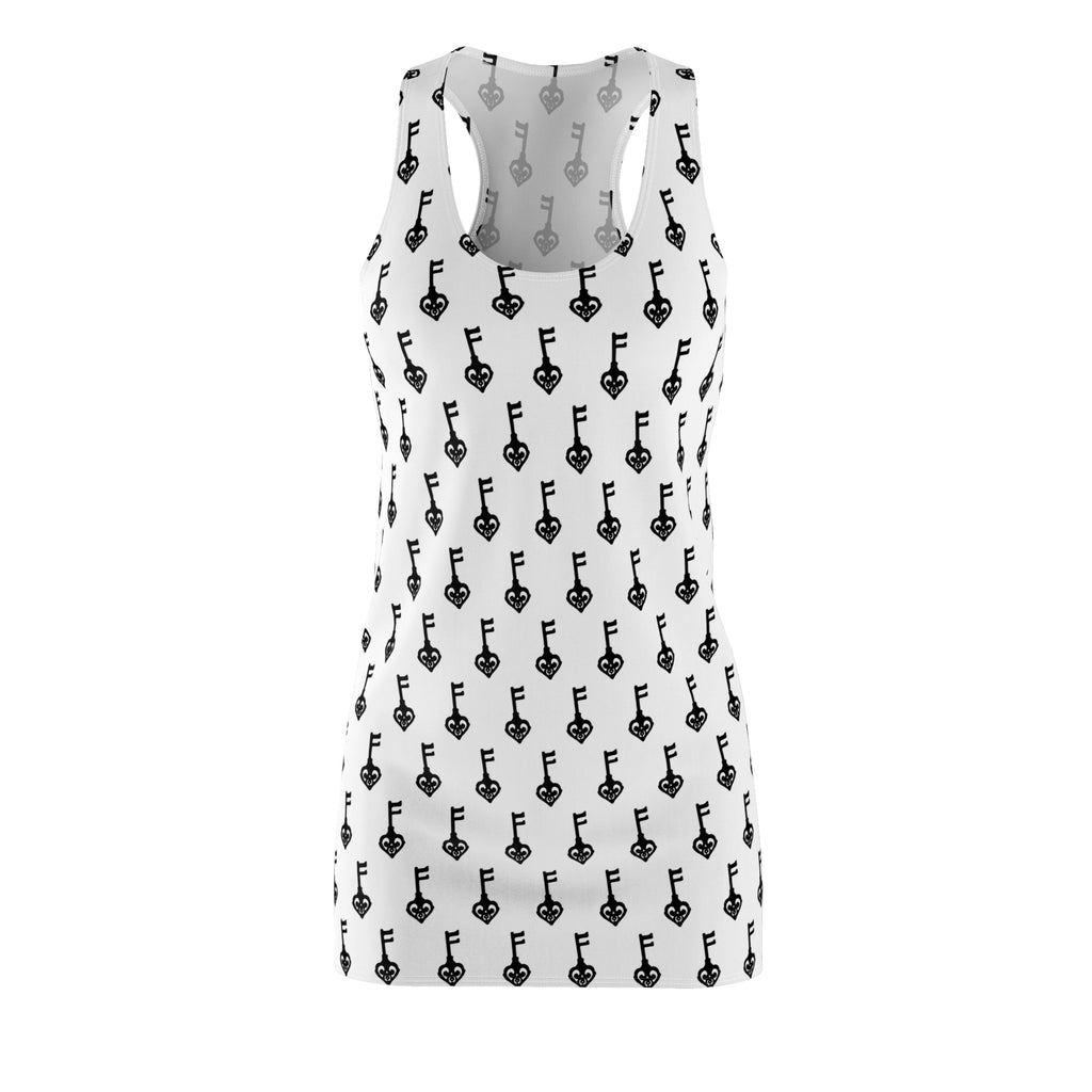 Racerback Dress — Minimal Black Guitar Pattern All-Over Print