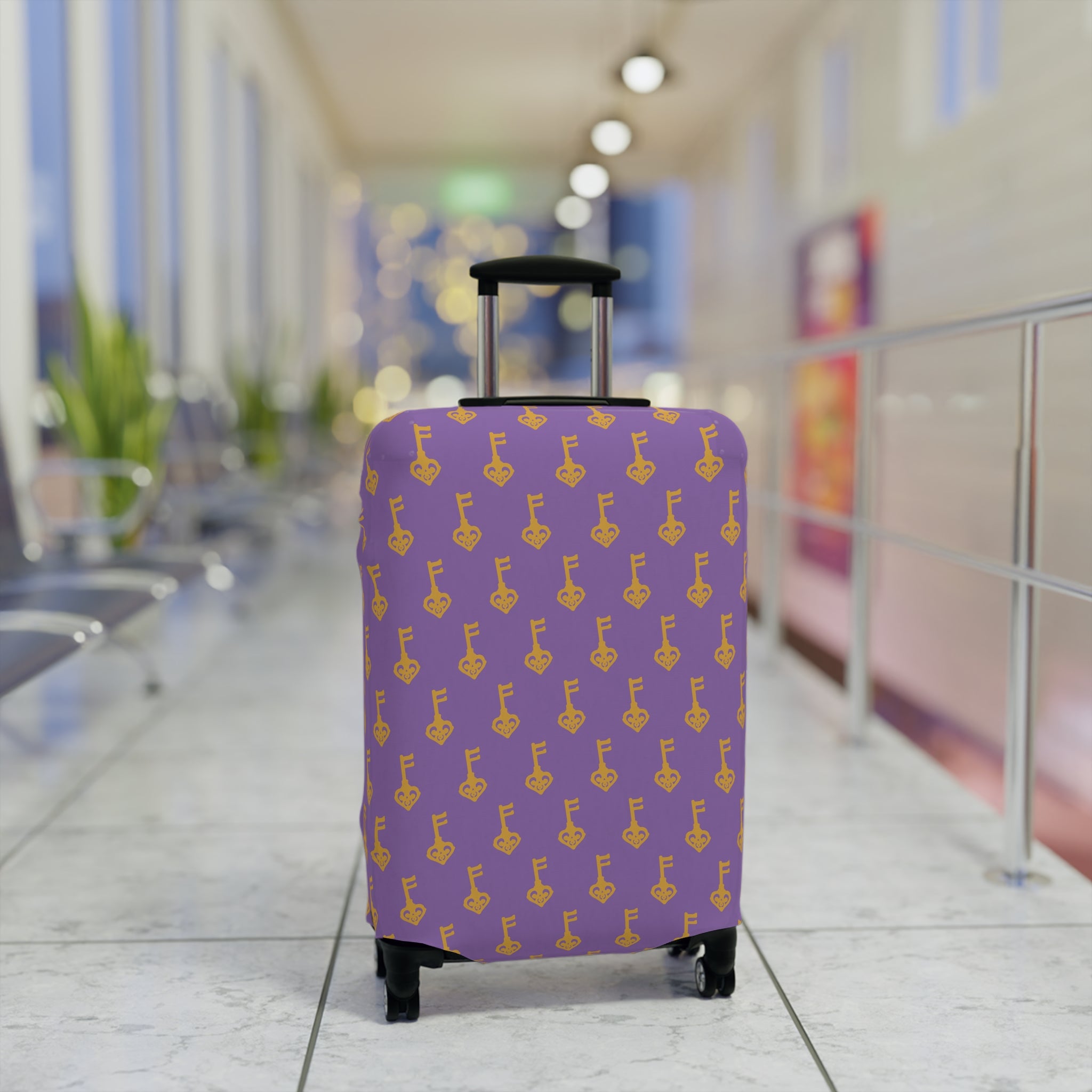 Purple Golden Key Luggage Cover — Protective Travel Suitcase Sleeve