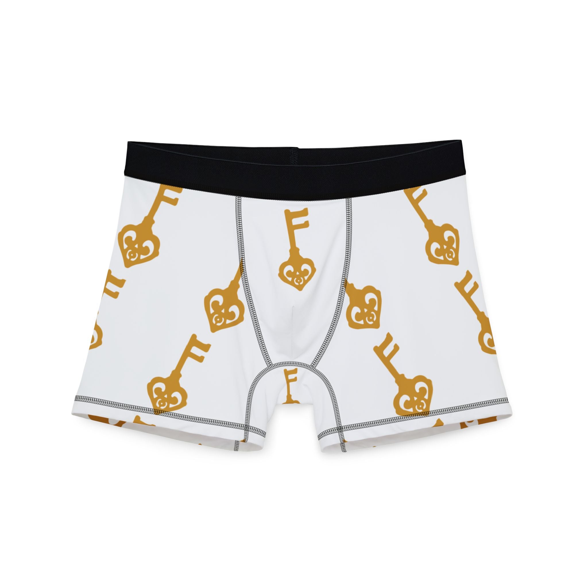 White Golden Key of Hearts Boxer Briefs — Men's Boxer Shorts