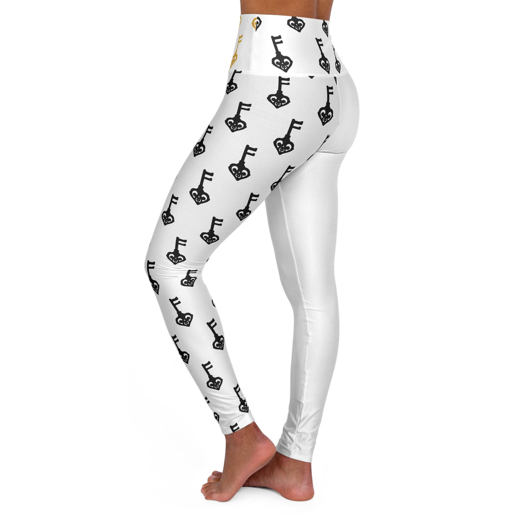 White High-Waist Golden Key& Black Key Leggings