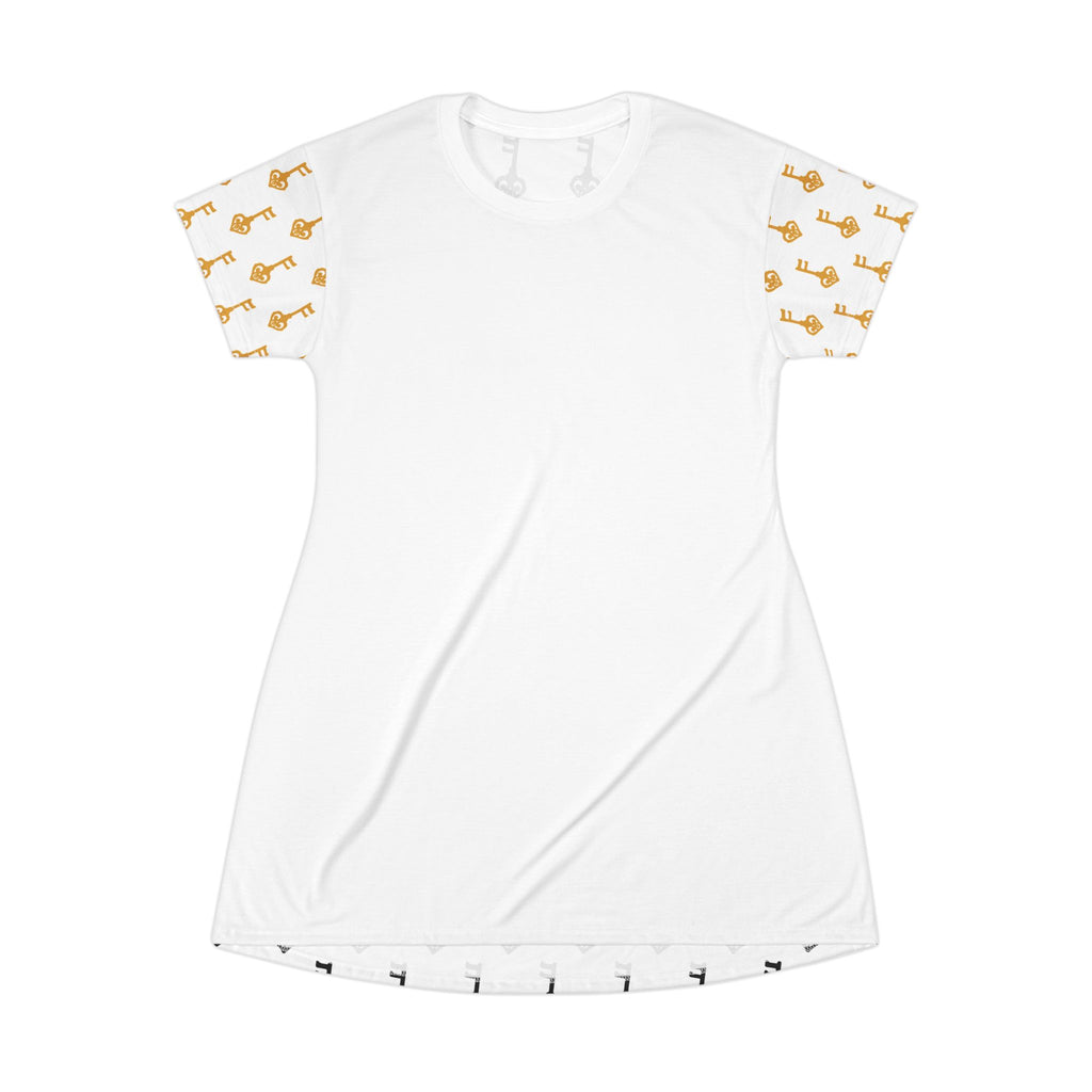 White Black Key & Golden Key Women’s T‑Shirt Dress — Vintage Print