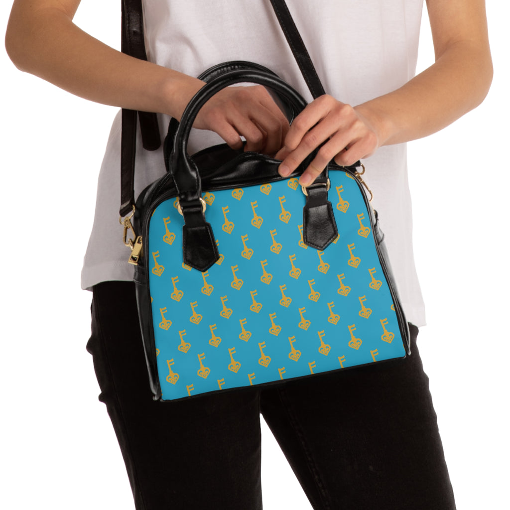 Turquoise Golden Key Pattern Shoulder Handbag