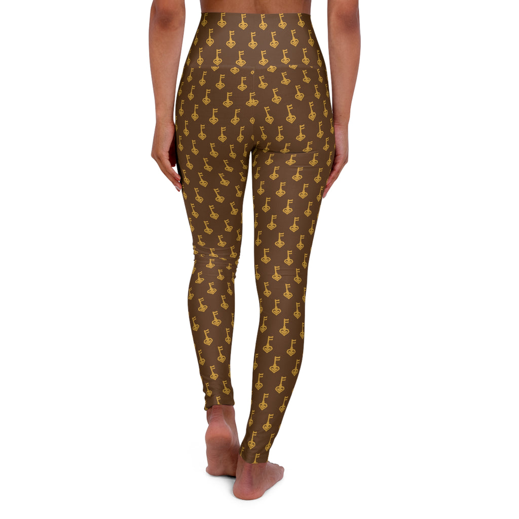 Women's High-Waist Brown Golden Key Leggings — Golden key Brown