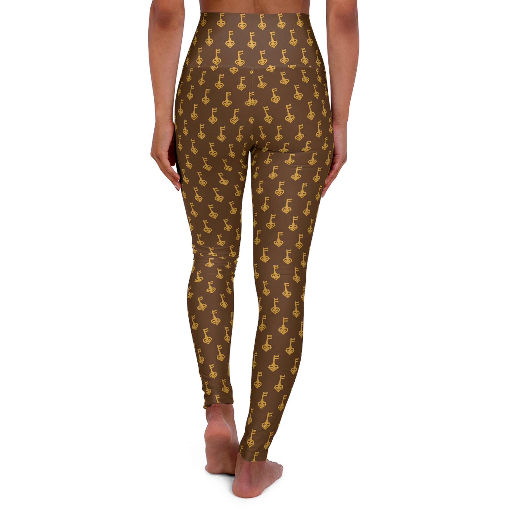 Women's High-Waist Brown Golden Key Leggings — Golden key Brown