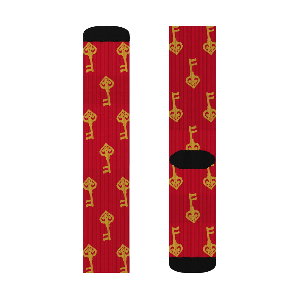 Ruby Red Golden Key Sublimation Socks —Ruby Red Novelty Crew Socks