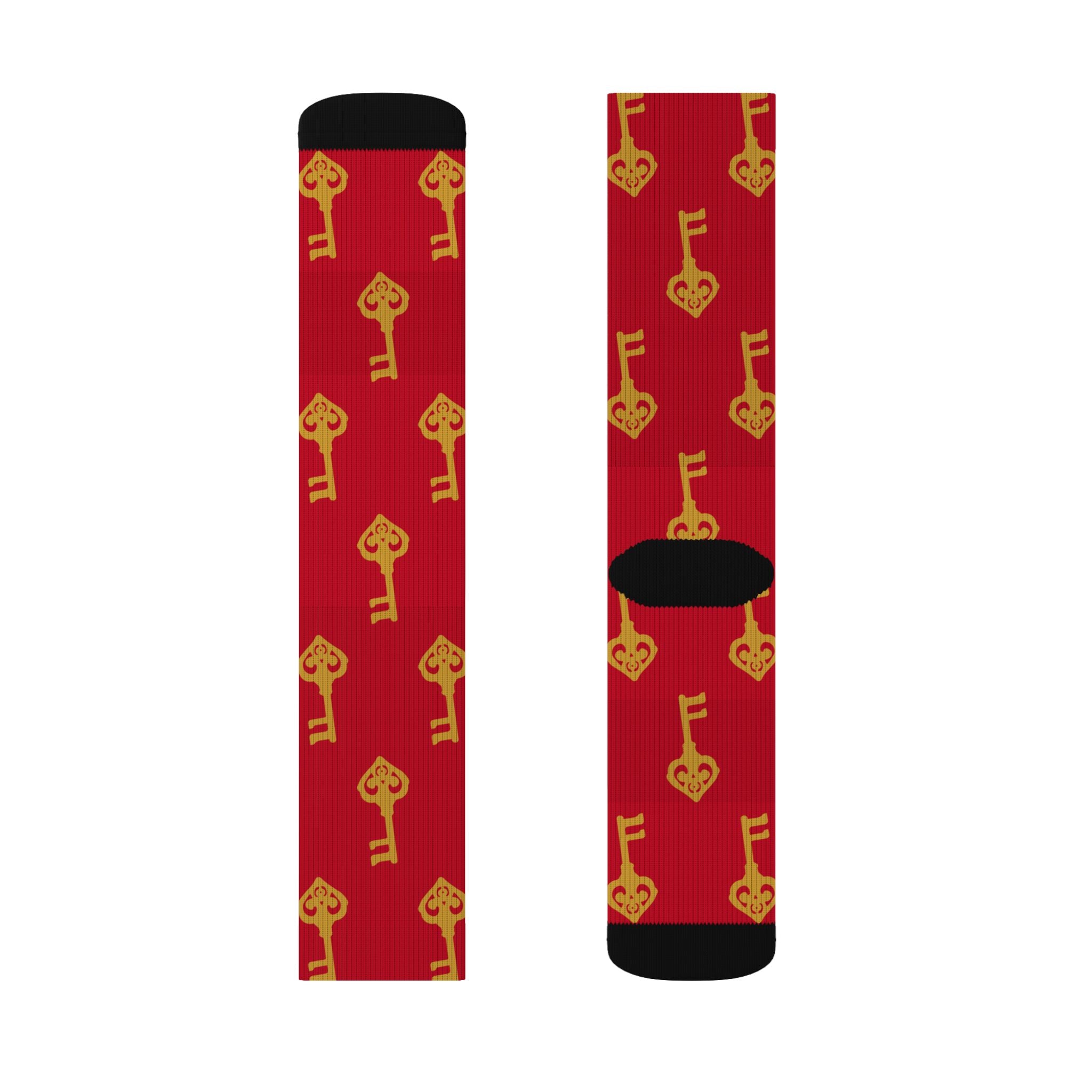 Ruby Red Golden Key Sublimation Socks —Ruby Red Novelty Crew Socks