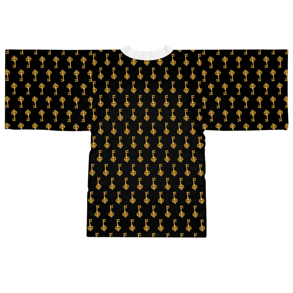 Black Kimono Robe with Golden Key — Luxurious Lounge Jacket