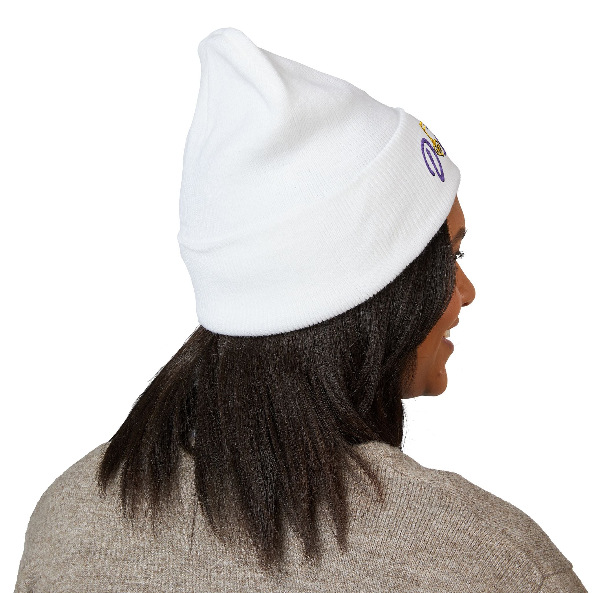 White Embroidered 'French Dollhouse' Cuffed Beanie — Cozy Knit Hat