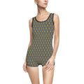 Vintage Golden Key Pattern One-Piece Swimsuit — Retro style Grey