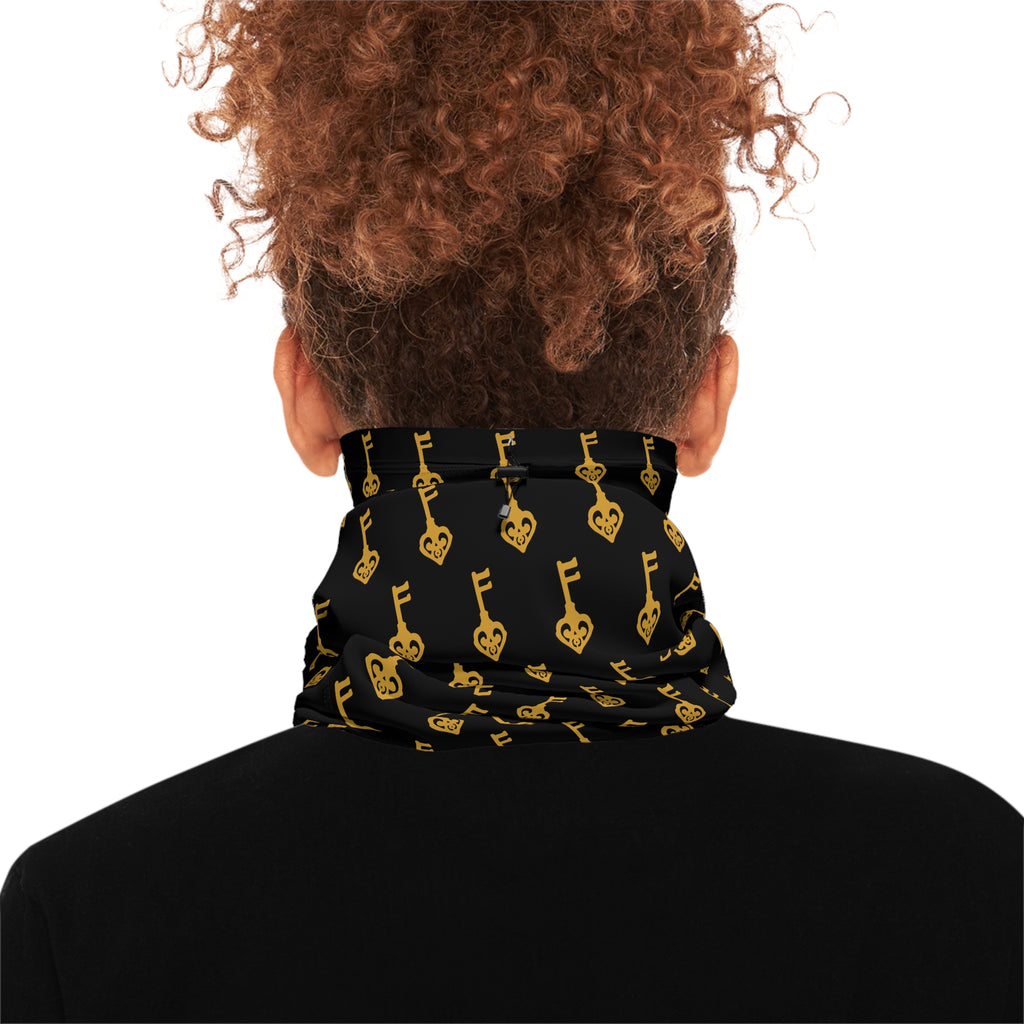 Neck Gaiter — Black Golden Key Face Mask with Drawstring