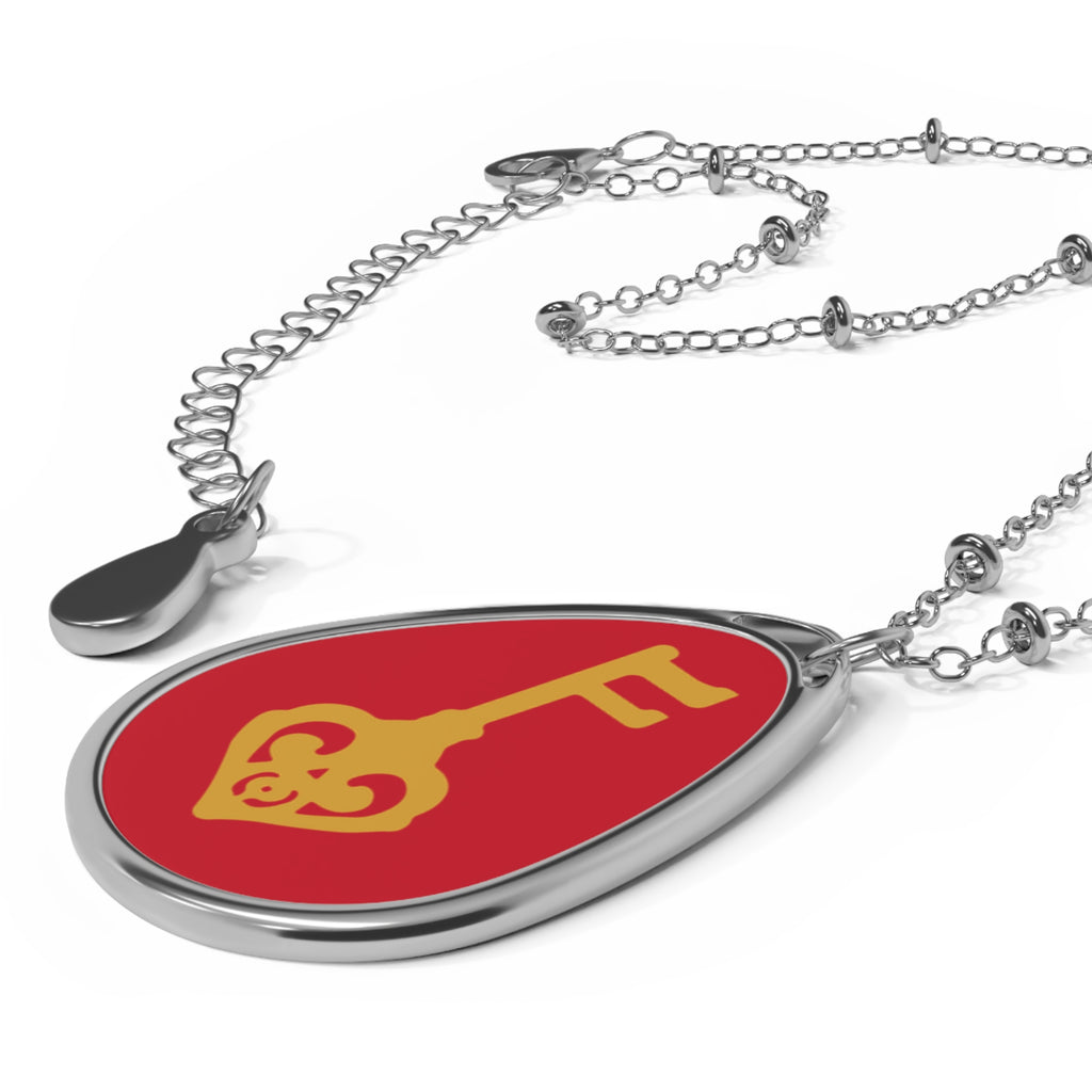 Golden Key of Hearts Necklace - Ruby Red Teardrop Pendant